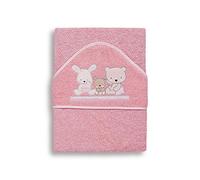 Interbaby - Capa de Baño Bebe Love Rosa | Toalla Bebe con Capucha 100% Algodón, 100x100cm, Unisex | Suave, Cómoda, Secado Rápido | Ideal para Recién Nacidos, Bebes y Niños Pequeños
