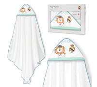 Interbaby - Capa de Baño Bebé +Real Madrid | Toalla con Capucha 100% Algodón, Unisex | Suave, Secado Rápido | Ideal para Recién Nacidos, Bebes y Niños Pequeños | Diseño León