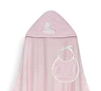 Interbaby - Capa de Baño Bebe Rosa + Babero | Toalla Bebe con Capucha 100% Algodón, 100x100cm, Unisex | Suave, Cómoda, Ideal Recién Nacidos, Bebes y Niños Pequeños | Diseño Globo Corazón