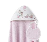 Interbaby - Capa de Baño Bebe Rosa + Babero | Toalla Bebe con Capucha 100% Algodón, 100x100cm, Unisex | Suave, Cómoda, Ideal Recién Nacidos, Bebes y Niños Pequeños | Diseño Jirafa Bicicleta