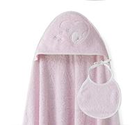 Interbaby - Capa de Baño Bebe Rosa + Babero | Toalla Bebe con Capucha 100% Algodón, 100x100cm, Unisex | Suave, Cómoda, Ideal Recién Nacidos, Bebes y Niños Pequeños | Diseño Oso Mariposas