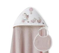 Interbaby - Capa de Baño Bebe Rosa Maquillaje + Babero | Toalla Bebe con Capucha 100% Algodón, 100x100cm, Unisex | Suave, Cómoda, Ideal Recién Nacidos, Bebes y Niños Pequeños | Diseño Jirafa Bicicleta