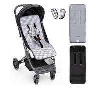 Interbaby Colchoneta Silla Paseo Universal para Verano | Transpirable y Cómoda | Funda Carro Bebe 100% Algodón, 84x34cm, Protectores para Arnés | Funda Silla Paseo Vichy Gris