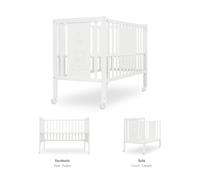 Interbaby Cuna Bebé Convertible en Escritorio 124x63x93 cm | Cómoda, Montaje Rápido | Cuna Colecho con Lateral Móvil, Barandilla, Ruedas con Freno, Blanco, Bear Basic