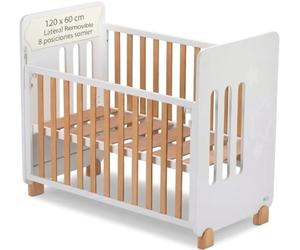 Interbaby Cuna Bebé Madera 120x60 Lateral Removible, 8 Alturas (Blanco)