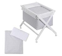 Interbaby Cuna Colecho Minicuna Colecho Madera | Minicuna Plegable, Cómoda, Montaje Sencillo | Cuna Bebe Patas en Tijera, Ruedas con Frenos, Edredón Desenfundable | Star Gris