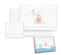 Interbaby - Juego Sabanas Carrito Bebe 40x80 Algodón 100% | Sabana Cuna Franela, Cálida | Incluye Sabana Bajera, Encimera y Funda de Almohada | Ideal para Invierno | Elefante Blanco/Azul
