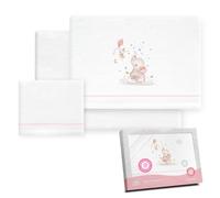 Interbaby - Juego Sabanas Carrito Bebe 40x80 Algodón 100% | Sabana Cuna Franela, Cálida | Incluye Sabana Bajera, Encimera y Funda de Almohada | Ideal para Invierno | Elefante Blanco/Rosa