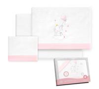 Interbaby - Juego Sabanas Carrito Bebe 40x80 Algodón 100% | Sabana Cuna Franela, Cálida | Incluye Sabana Bajera, Encimera y Funda de Almohada | Ideal para Invierno | Elefante Globo Corazón Blanco/Rosa
