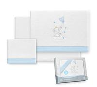 Interbaby - Juego Sabanas Carrito Bebe 40x80 Poliester 100% | Sabana Cuna Coralina, Cálida | Incluye Sabana Bajera, Encimera y Funda de Almohada | Ideal Invierno | Elefante Globo Corazón Blanco/Azul