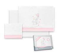 Interbaby - Juego Sabanas Carrito Bebe 40x80 Poliester 100% | Sabana Cuna Coralina, Cálida | Incluye Sabana Bajera, Encimera y Funda de Almohada | Ideal Invierno | Elefante Globo Corazón Blanco/Rosa