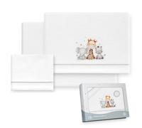 Interbaby - Juego Sabanas Carrito Bebe 40x80 Poliester 100% | Sabana Cuna Coralina, Cálida | Incluye Sabana Bajera, Encimera y Funda de Almohada | Ideal para Invierno | Jirafa Elefante Blanco/Gris