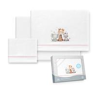 Interbaby - Juego Sabanas Carrito Bebe 40x80 Poliester 100% | Sabana Cuna Coralina, Cálida | Incluye Sabana Bajera, Encimera y Funda de Almohada | Ideal para Invierno | Jirafa Elefante Blanco/Rosa