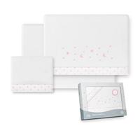 Interbaby - Juego Sabanas Carrito Bebe 40x80 Poliester 100% | Sabana Cuna Coralina, Cálida | Incluye Sabana Bajera, Encimera y Funda de Almohada | Ideal para Invierno | Estrellas Luna Blanco/Rosa