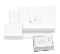 Interbaby - Juego Sabanas Carrito Bebe 40x80 Poliester 100% | Sabana Cuna Coralina, Cálida | Incluye Sabana Bajera, Encimera y Funda de Almohada | Ideal Invierno | Elefante Globo Corazón Blanco/Gris