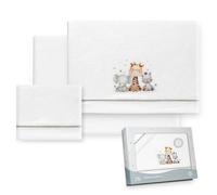 Interbaby - Juego Sabanas Carrito Bebe 40x80 Poliester 100% | Sabana Cuna Coralina, Cálida | Incluye Sabana Bajera, Encimera y Funda de Almohada | Ideal para Invierno | Jirafa Elefante Blanco/Verde