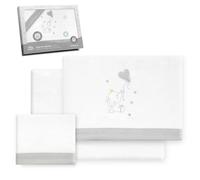 Interbaby - Juego Sabanas Cuna 60x120 Algodon 100% | Sabana Cuna Franela, Cálida, Suave | Incluye Sabana Bajera, Encimera y Funda de Almohada | Ideal para Invierno | Elefante Globo Corazón Blanco/Gris