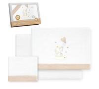 Interbaby - Juego Sabanas Cuna 60x120 Algodon 100% | Sabana Cuna Franela, Cálida, Suave | Incluye Sabana Bajera, Encimera y Funda de Almohada | Ideal para Invierno | Elefante Globo Corazón Blanco/Beig