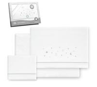 Interbaby - Juego Sabanas Cuna 60x120 Algodon 100% | Sabana Cuna Franela, Cálida, Suave | Incluye Sabana Bajera, Encimera y Funda de Almohada | Ideal para Invierno | Estrellas Luna Blanco/Gris