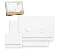 Interbaby - Juego Sabanas Cuna 60x120 Algodon 100% | Sabana Cuna Franela, Cálida, Suave | Incluye Sabana Bajera, Encimera y Funda de Almohada | Ideal para Invierno | Estrellas Luna Blanco/Beige