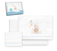 Interbaby - Juego Sabanas Cuna 60x120 Algodon 100% | Sabana Cuna Franela, Cálida, Suave | Incluye Sabana Bajera, Encimera y Funda de Almohada | Ideal para Invierno | Elefante Blanco/Azul