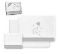 Interbaby - Juego Sabanas Cuna 60x120 Poliester 100% | Sabana Cuna Coralina, Cálida | Incluye Sabana Bajera, Encimera y Funda de Almohada | Ideal para Invierno | Elefante Globo Corazón Blanco/Gris