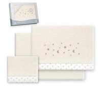 Interbaby - Juego Sabanas Cuna 60x120 Poliester 100% | Sabana Cuna Coralina, Cálida | Incluye Sabana Bajera, Encimera y Funda de Almohada | Ideal para Invierno | Estrella Luna Beige