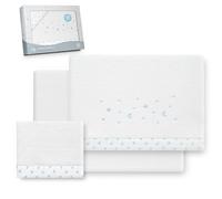 Interbaby - Juego Sabanas Cuna 60x120 Poliester 100% | Sabana Cuna Coralina, Cálida | Incluye Sabana Bajera, Encimera y Funda de Almohada | Ideal para Invierno | Estrella Luna Blanco/Azul