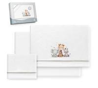 Interbaby - Juego Sabanas Cuna 60x120 Poliester 100% | Sabana Cuna Coralina, Cálida | Incluye Sabana Bajera, Encimera y Funda de Almohada | Ideal para Invierno | Jirafa Elefante Blanco/Verde