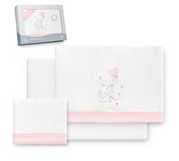 Interbaby - Juego Sabanas Cuna 60x120 Poliester 100% | Sabana Cuna Coralina, Cálida | Incluye Sabana Bajera, Encimera y Funda de Almohada | Ideal para Invierno | Elefante Globo Corazón Blanco/Rosa
