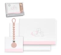 Interbaby - Juego Sabanas Cuna 60x120 Poliester 100% | Sabana Cuna Coralina, Cálida | Incluye Sabana Bajera, Encimera y Funda de Almohada | Ideal para Invierno | Elefante Globo Corazón Blanco/Rosa