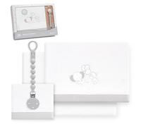 Interbaby - Juego Sabanas Cuna 60x120 Poliester 100% | Sabana Cuna Coralina, Cálida | Incluye Sabana Bajera, Encimera y Funda de Almohada | Ideal para Invierno | Elefante Globo Corazón Blanco/Gris