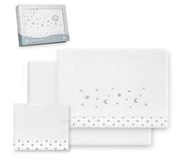 Interbaby - Juego Sabanas Cuna 60x120 Poliester 100% | Sabana Cuna Coralina, Cálida | Incluye Sabana Bajera, Encimera y Funda de Almohada | Ideal para Invierno | Estrella Luna Blanco/Gris