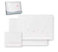 Interbaby - Juego Sabanas Cuna 60x120 Poliester 100% | Sabana Cuna Coralina, Cálida | Incluye Sabana Bajera, Encimera y Funda de Almohada | Ideal para Invierno | Estrella Luna Blanco/Rosa