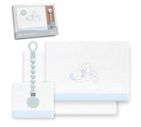 Interbaby - Juego Sabanas Cuna 60x120 Poliester 100% | Sabana Cuna Coralina, Cálida | Incluye Sabana Bajera, Encimera y Funda de Almohada | Ideal para Invierno | Elefante Globo Corazón Blanco/Azul