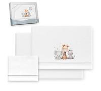 Interbaby - Juego Sabanas Cuna 60x120 Poliester 100% | Sabana Cuna Coralina, Cálida | Incluye Sabana Bajera, Encimera y Funda de Almohada | Ideal para Invierno | Jirafa Elefante Blanco/Gros