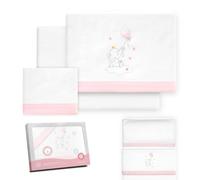 Interbaby - Juego Sabanas Minicuna 50x80 Algodón 100% | Sabana Cuna Bebe Franela, Cálida | Incluye Sabana Bajera, Encimera y Funda de Almohada | Ideal Invierno | Elefante Globo Corazón Blanco/Rosa