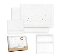 Interbaby - Juego Sabanas Minicuna 50x80 Algodón 100% | Sabana Cuna Bebe Franela, Cálida | Incluye Sabana Bajera, Encimera y Funda de Almohada | Ideal Invierno | Estrellas Luna Blanco/Beige