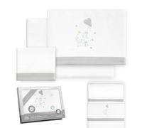 Interbaby - Juego Sabanas Minicuna 50x80 Algodón 100% | Sabana Cuna Bebe Franela, Cálida | Incluye Sabana Bajera, Encimera y Funda de Almohada | Ideal Invierno | Elefante Globo Corazón Blanco/Gris