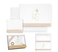 Interbaby - Juego Sabanas Minicuna 50x80 Algodón 100% | Sabana Cuna Bebe Franela, Cálida | Incluye Sabana Bajera, Encimera y Funda de Almohada | Ideal Invierno | Elefante Globo Corazón Blanco/Beige