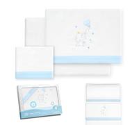 Interbaby - Juego Sabanas Minicuna 50x80 Algodón 100% | Sabana Cuna Bebe Franela, Cálida | Incluye Sabana Bajera, Encimera y Funda de Almohada | Ideal Invierno | Elefante Globo Corazón Blanco/Azul
