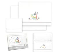 Interbaby - Juego Sabanas Minicuna 50x80 Algodon 100% | Sabanas Cuna Bebe | Incluye Sabana Bajera, Encimera y Funda de Almohada | Ideal para Primavera, Verano | Dinosaurio Palmera Blanco/Gris