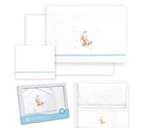 Interbaby - Juego Sabanas Minicuna 50x80 Algodon 100% | Sabanas Cuna Bebe | Incluye Sabana Bajera, Encimera y Funda de Almohada | Ideal para Primavera, Verano | Oso Luna Estrellas Blanco/Azul