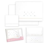 Interbaby - Juego Sabanas Minicuna 50x80 Algodon 100% | Sabanas Cuna Bebe | Incluye Sabana Bajera, Encimera y Funda de Almohada | Ideal para Primavera, Verano | Estrella Luna Multicolor Blanco/Rosa