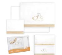Interbaby - Juego Sabanas Minicuna 50x80 Algodon 100% | Sabanas Cuna Bebe | Incluye Sabana Bajera, Encimera y Funda de Almohada | Ideal Primavera, Verano | Pasacinta Oso Elefante Globos Blanco/Beige