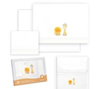Interbaby - Juego Sabanas Minicuna 50x80 Algodon 100% | Sabanas Cuna Bebe | Incluye Sabana Bajera, Encimera y Funda de Almohada | Ideal para Primavera, Verano | Leon Jirafa Pajarito Blanco