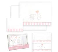 Interbaby - Juego Sabanas Minicuna 50x80 Algodon 100% | Sabanas Cuna Bebe | Incluye Sabana Bajera, Encimera y Funda de Almohada | Ideal para Primavera, Verano | Parejita Elefante Blanco/Rosa