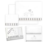 Interbaby - Juego Sabanas Minicuna 50x80 Algodon 100% | Sabanas Cuna Bebe | Incluye Sabana Bajera, Encimera y Funda de Almohada | Ideal para Primavera, Verano | Parejita Elefante Blanco/Gris