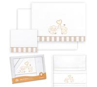 Interbaby - Juego Sabanas Minicuna 50x80 Algodon 100% | Sabanas Cuna Bebe | Incluye Sabana Bajera, Encimera y Funda de Almohada | Ideal para Primavera, Verano | Parejita Elefante Blanco/Beige