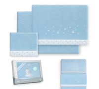 Interbaby - Juego Sabanas Minicuna 50x80 Poliester 100% | Sabana Cuna Bebe Coralina, Cálida | Incluye Sabana Bajera, Encimera y Funda de Almohada | Ideal para Invierno | Estrellas Luna Azul